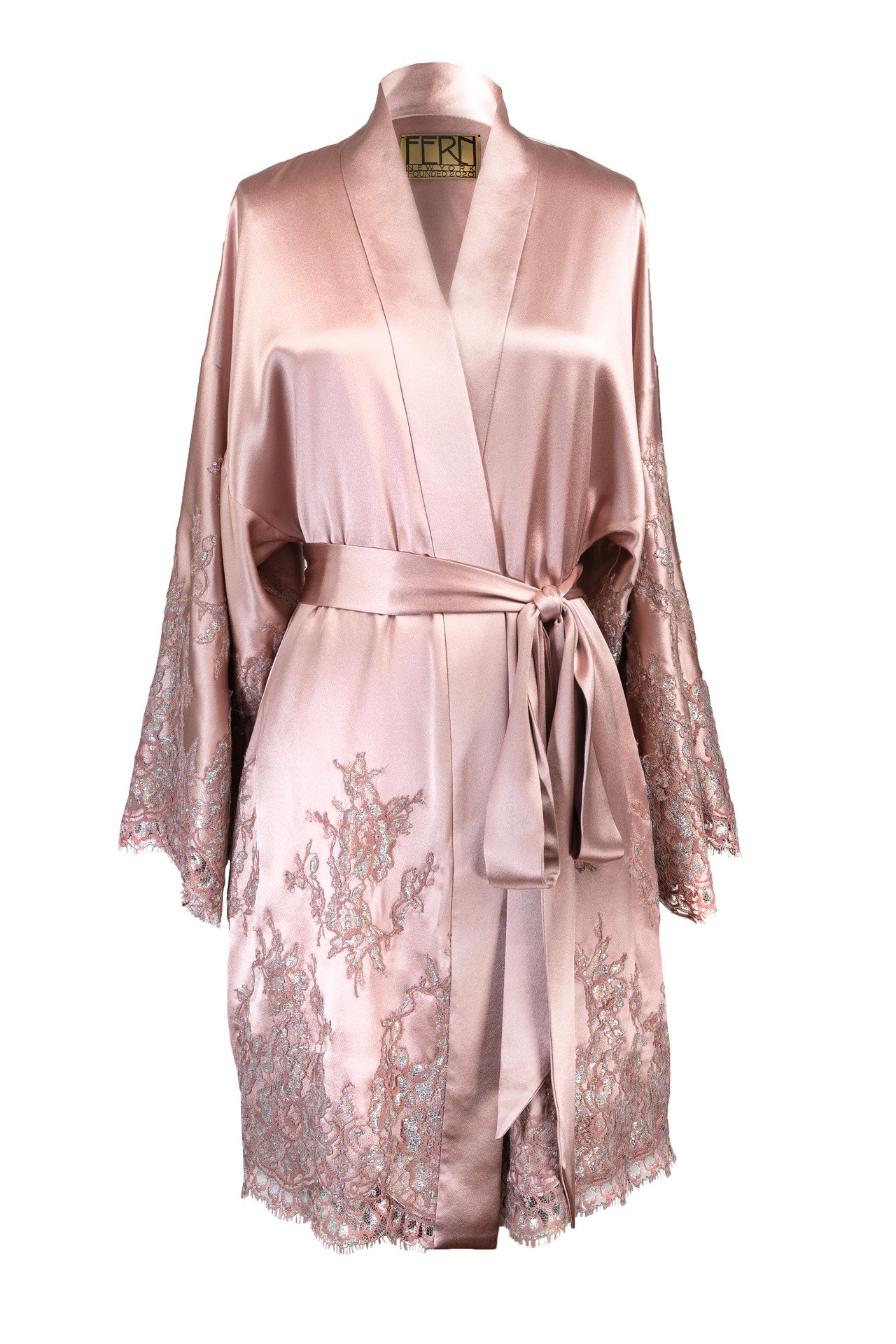 COUTURE Black Chantilly Lace Kimono with Train