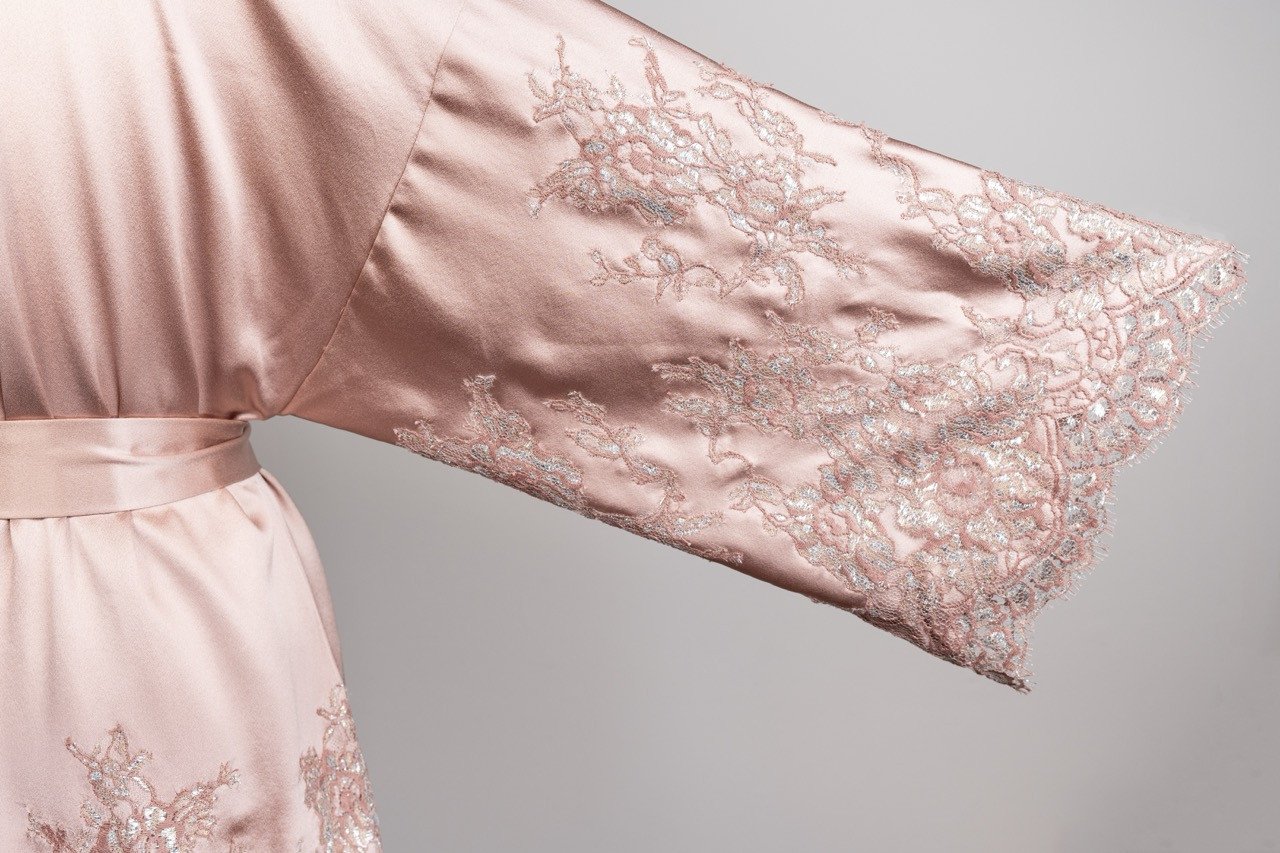 COUTURE Black Chantilly Lace Kimono with Train