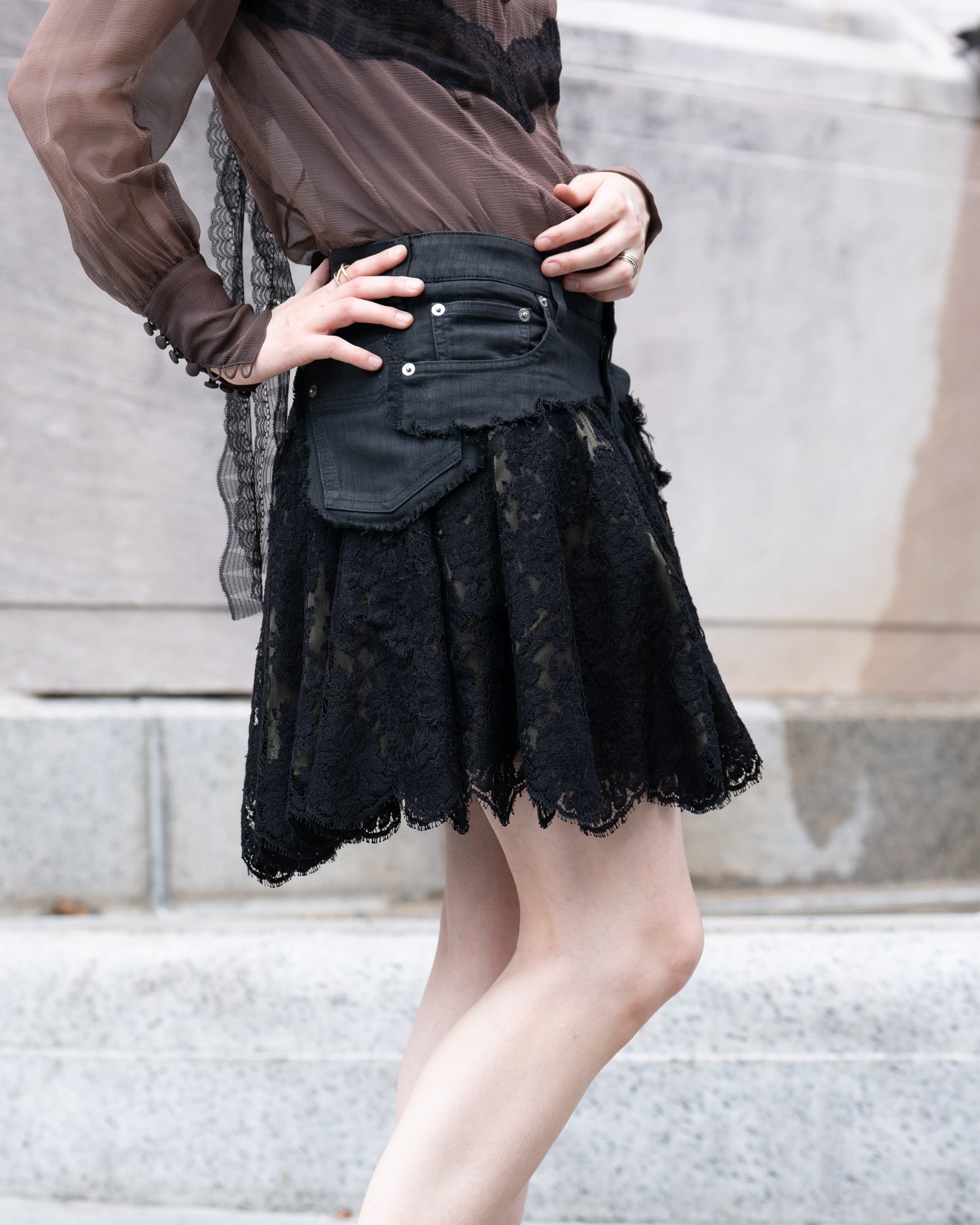 COUTURE — Black Denim & Lace Skirt view 4