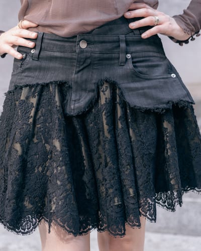 Photo of COUTURE — Black Denim & Lace Skirt, view 2