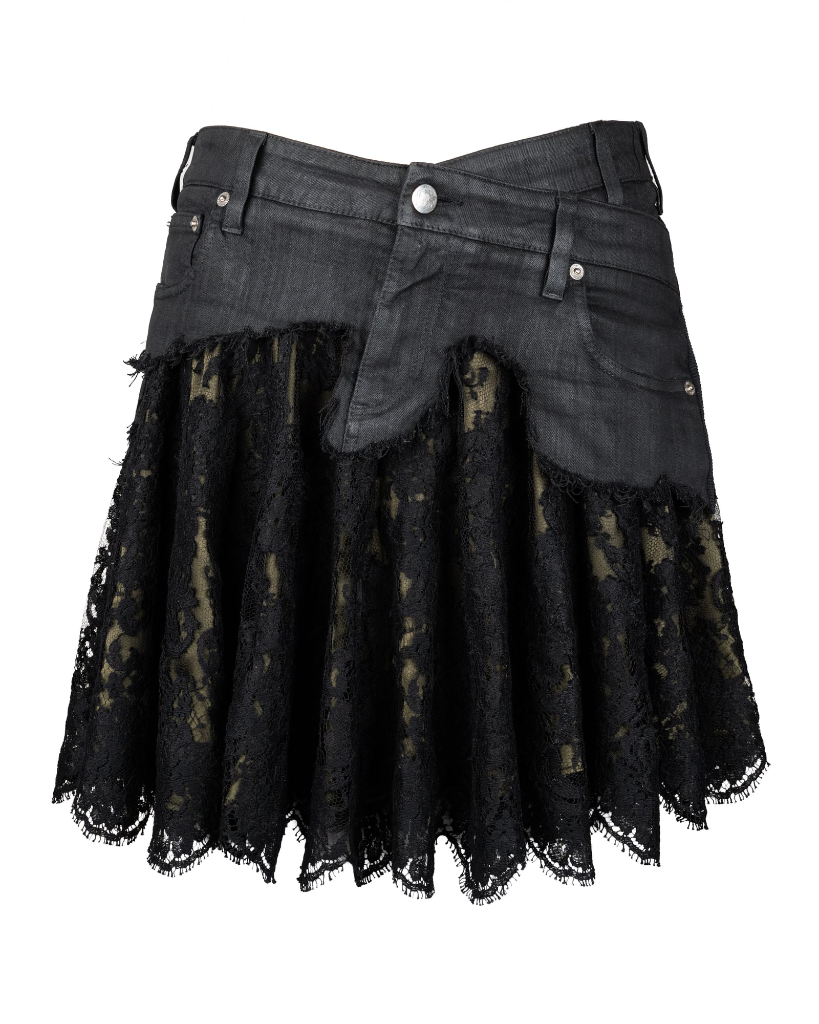 COUTURE — Black Denim & Lace Skirt view 1