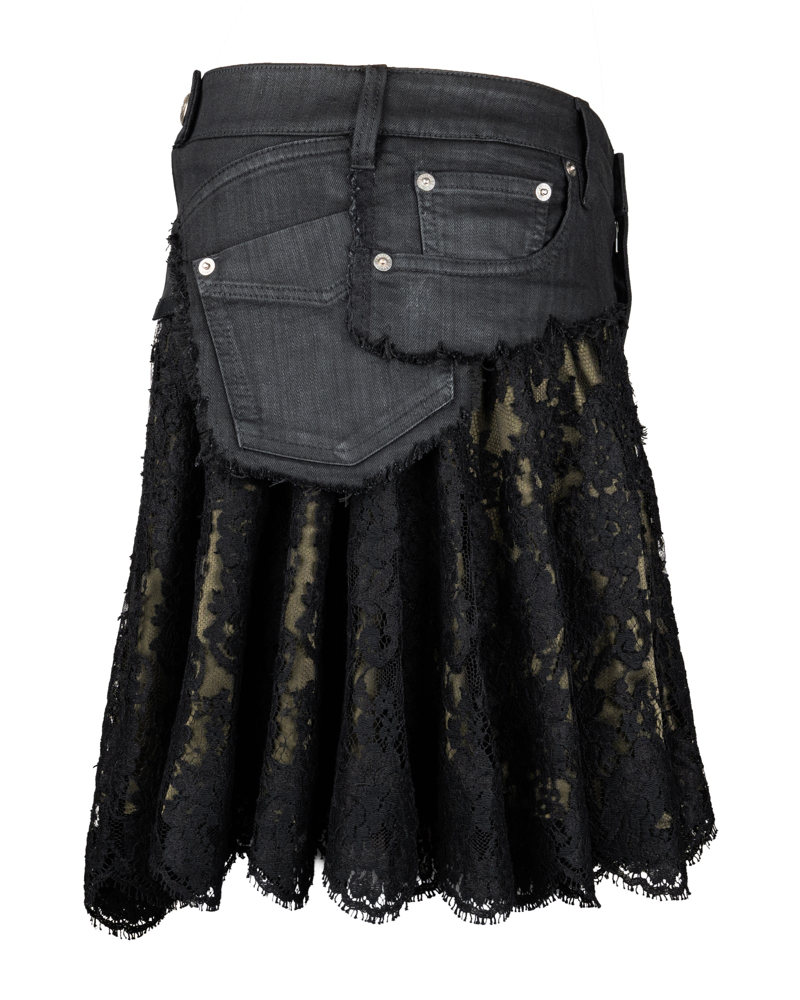 COUTURE — Black Denim & Lace Skirt view 7