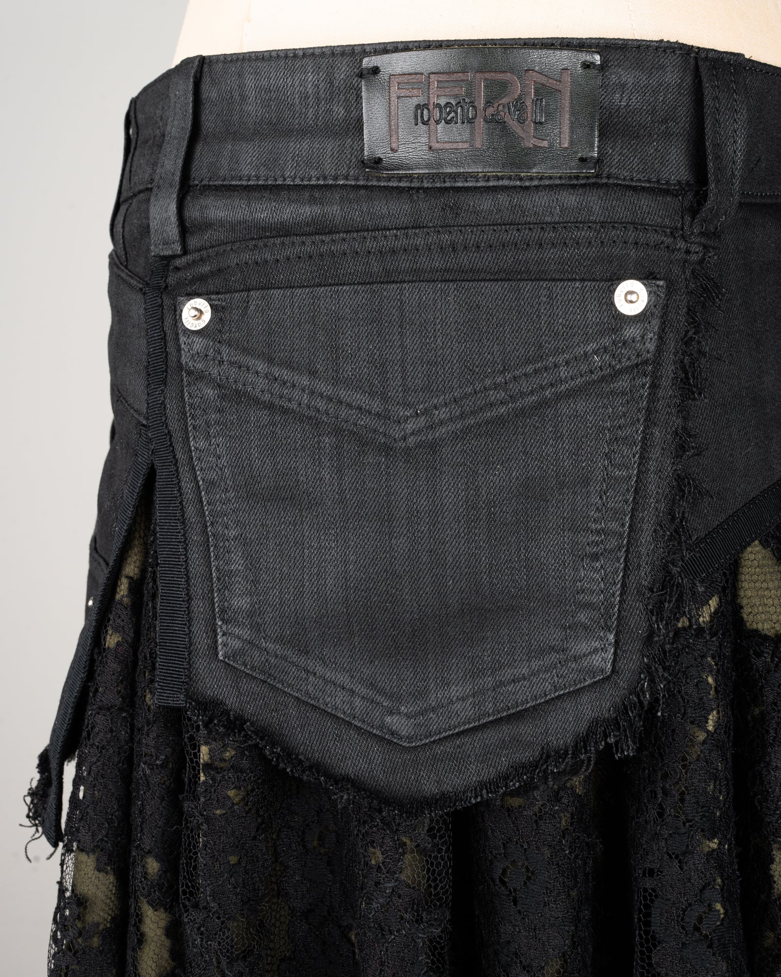 COUTURE — Black Denim & Lace Skirt view 9