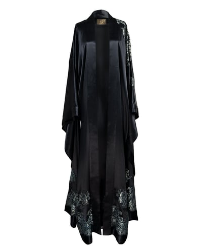 Photo of COUTURE — Full-Length Black and Metallic Chantilly Lace Kimono