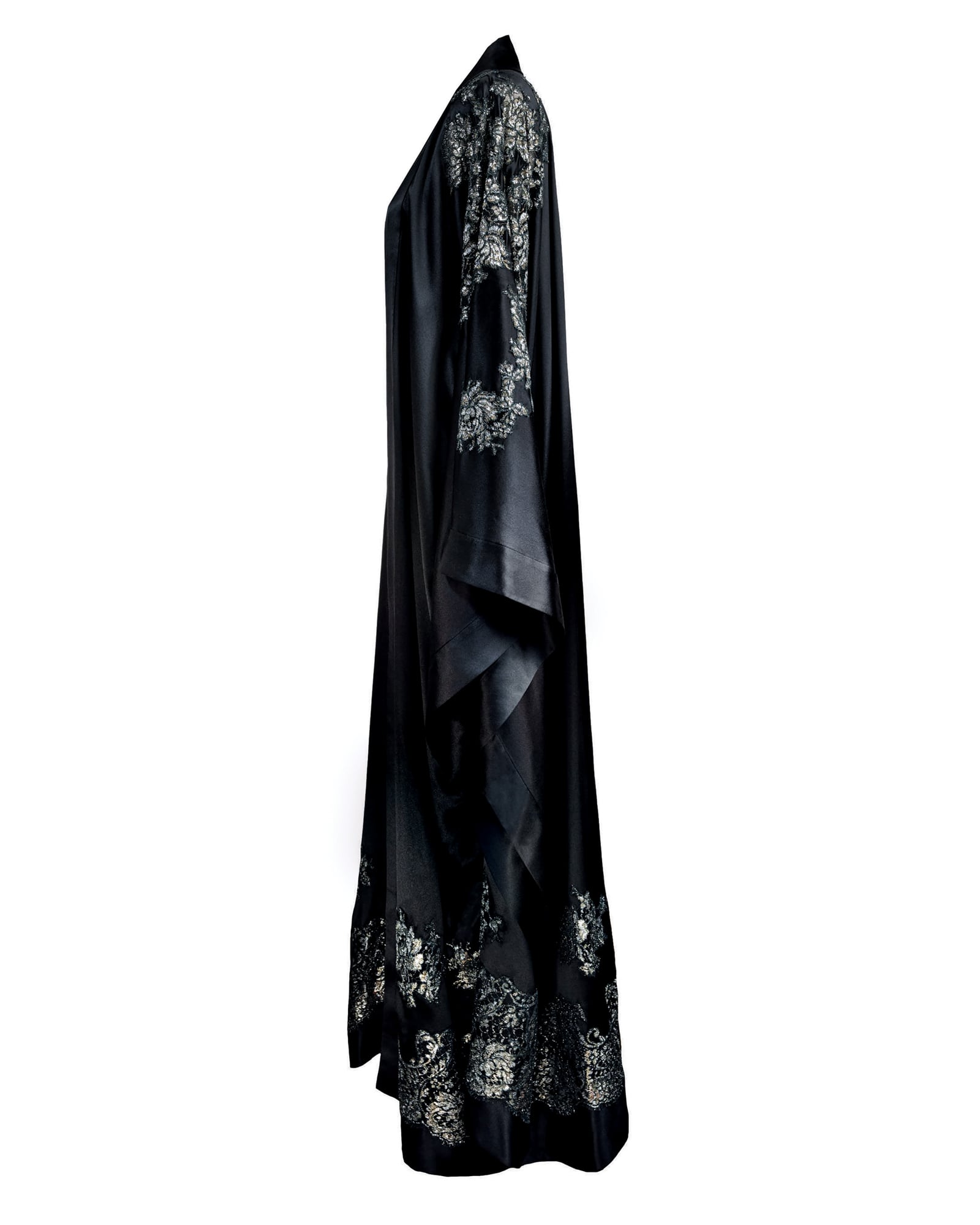 COUTURE — Full-Length Black and Metallic Chantilly Lace Kimono view 3
