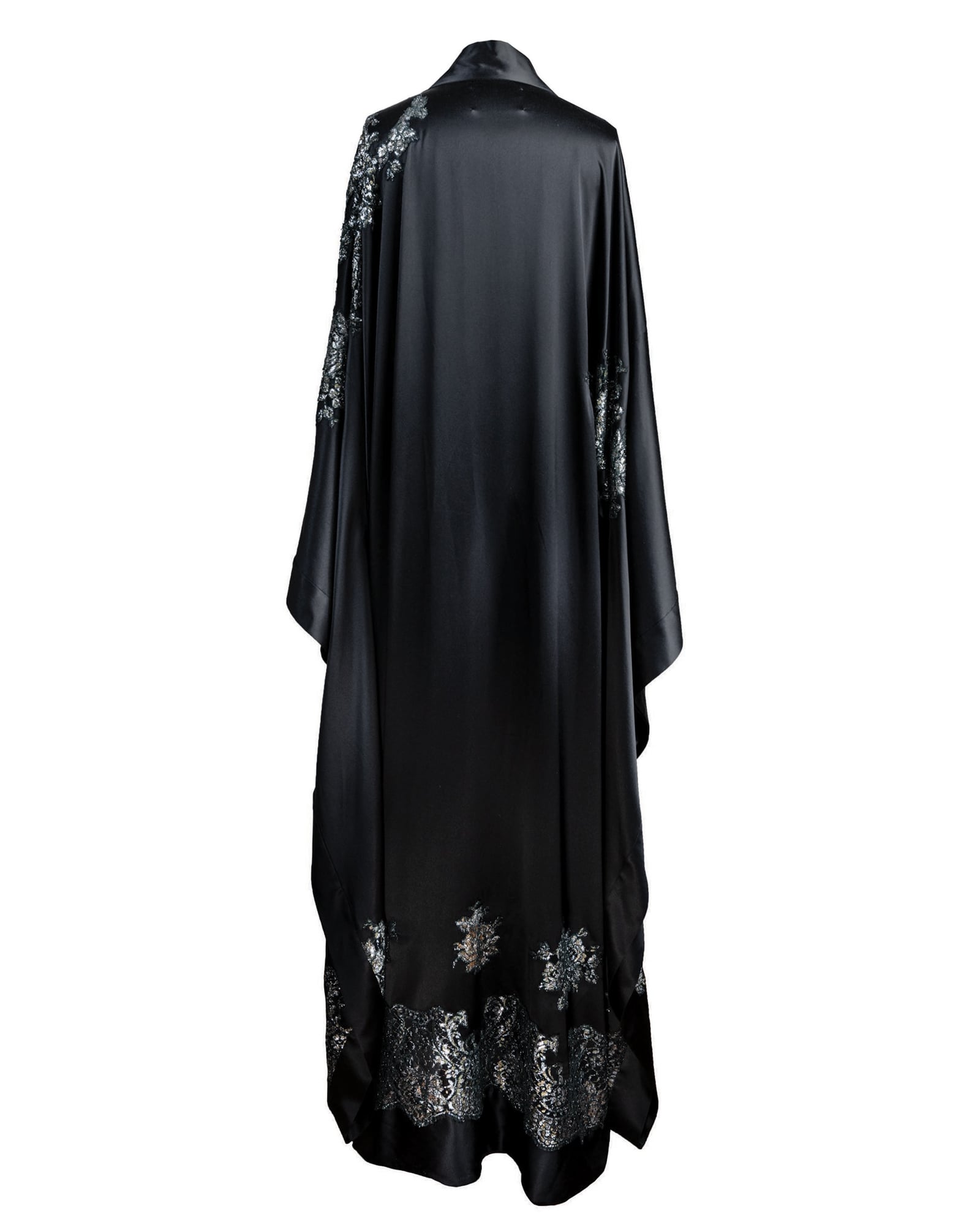 COUTURE — Full-Length Black and Metallic Chantilly Lace Kimono view 4