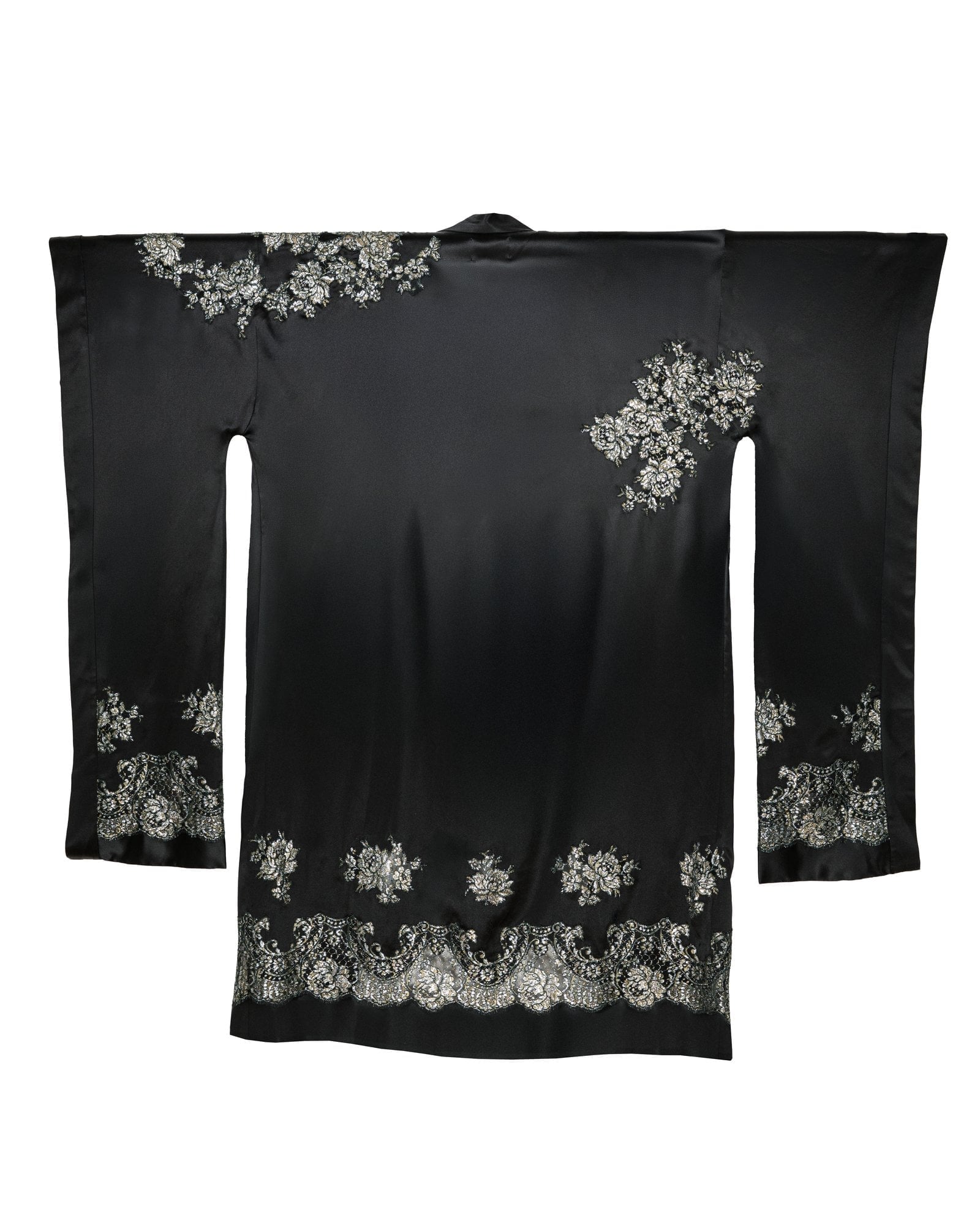 COUTURE — Full-Length Black and Metallic Chantilly Lace Kimono view 5