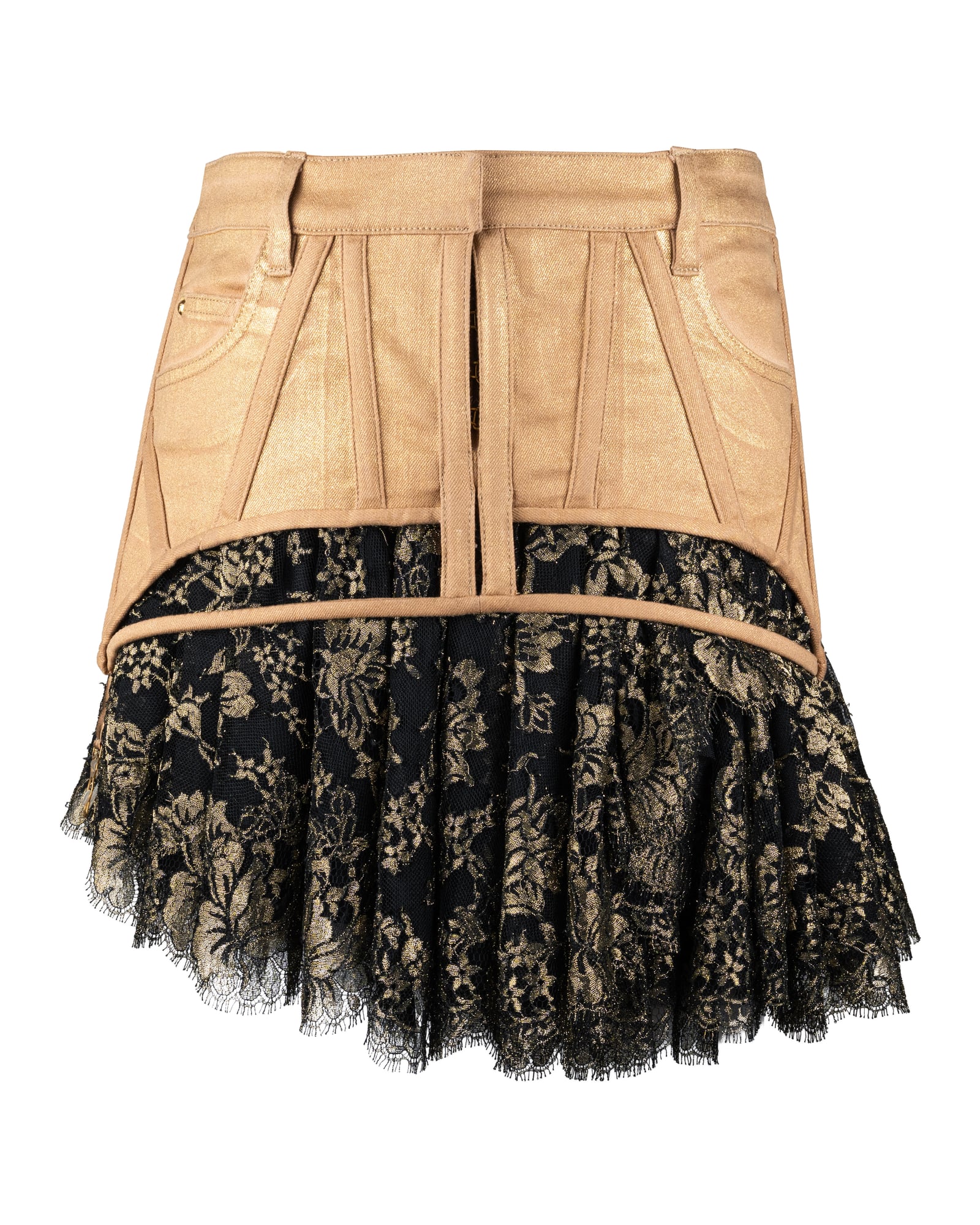 COUTURE — Gold Denim Corseted Skirt view 1