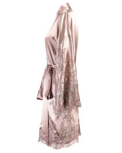 Photo of COUTURE — Short Blush Satin Kimono with Lace Appliqué, view 2