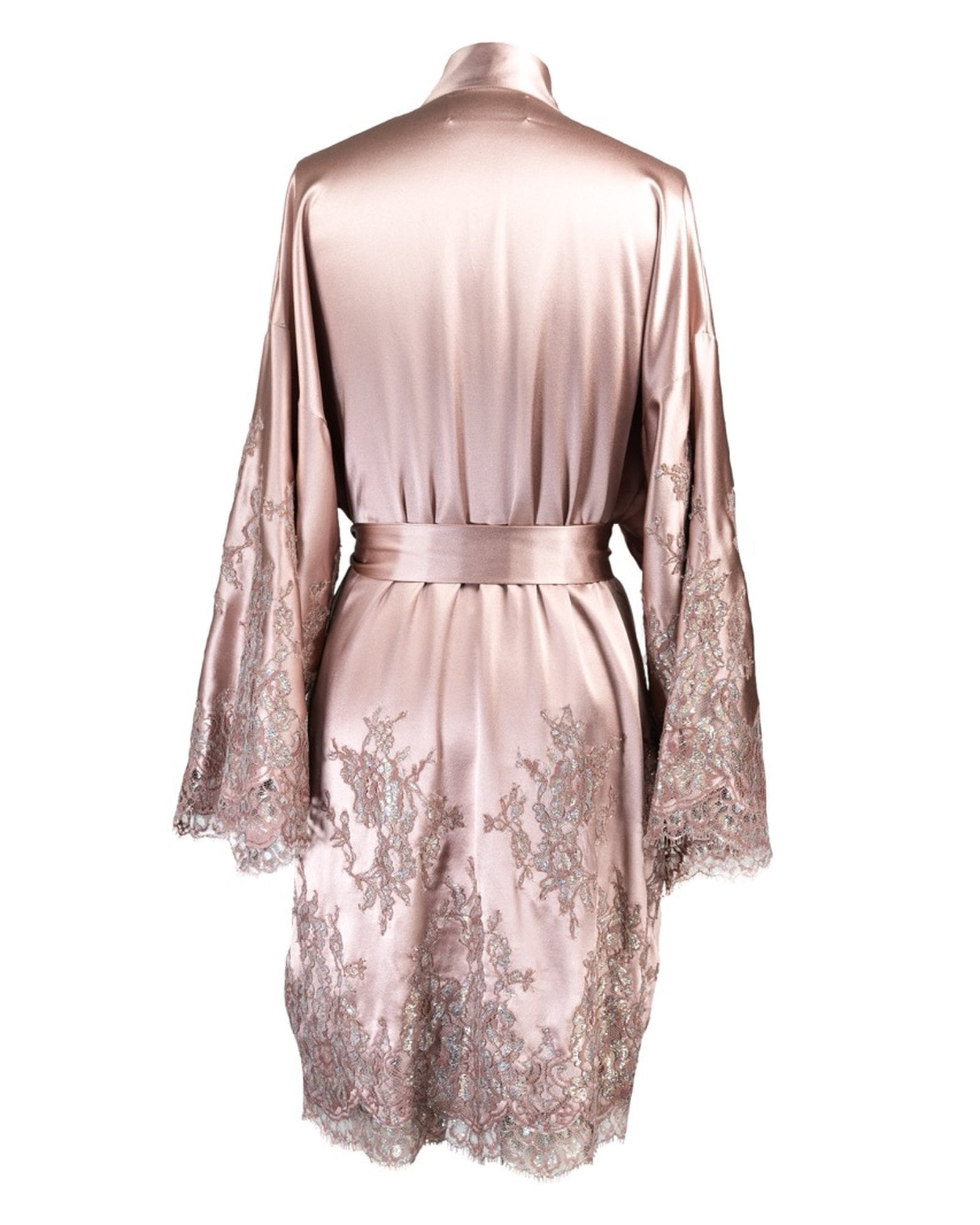 COUTURE — Short Blush Satin Kimono with Lace Appliqué view 3