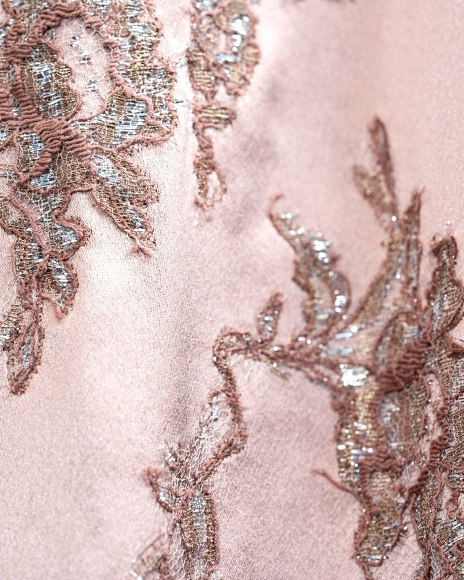 COUTURE — Short Blush Satin Kimono with Lace Appliqué view 4