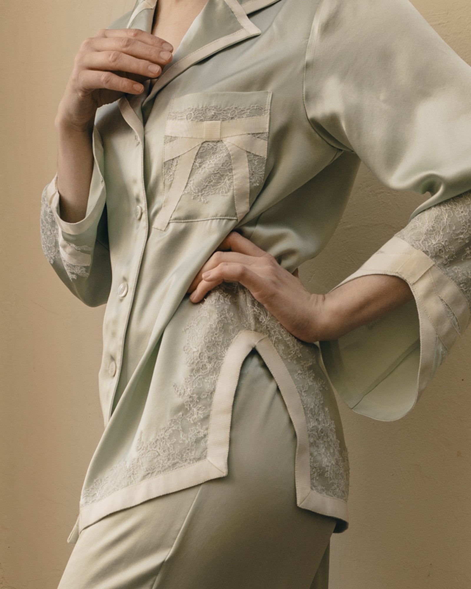 COUTURE — Hand-Sewn Silk & Lace Pyjamas view 1