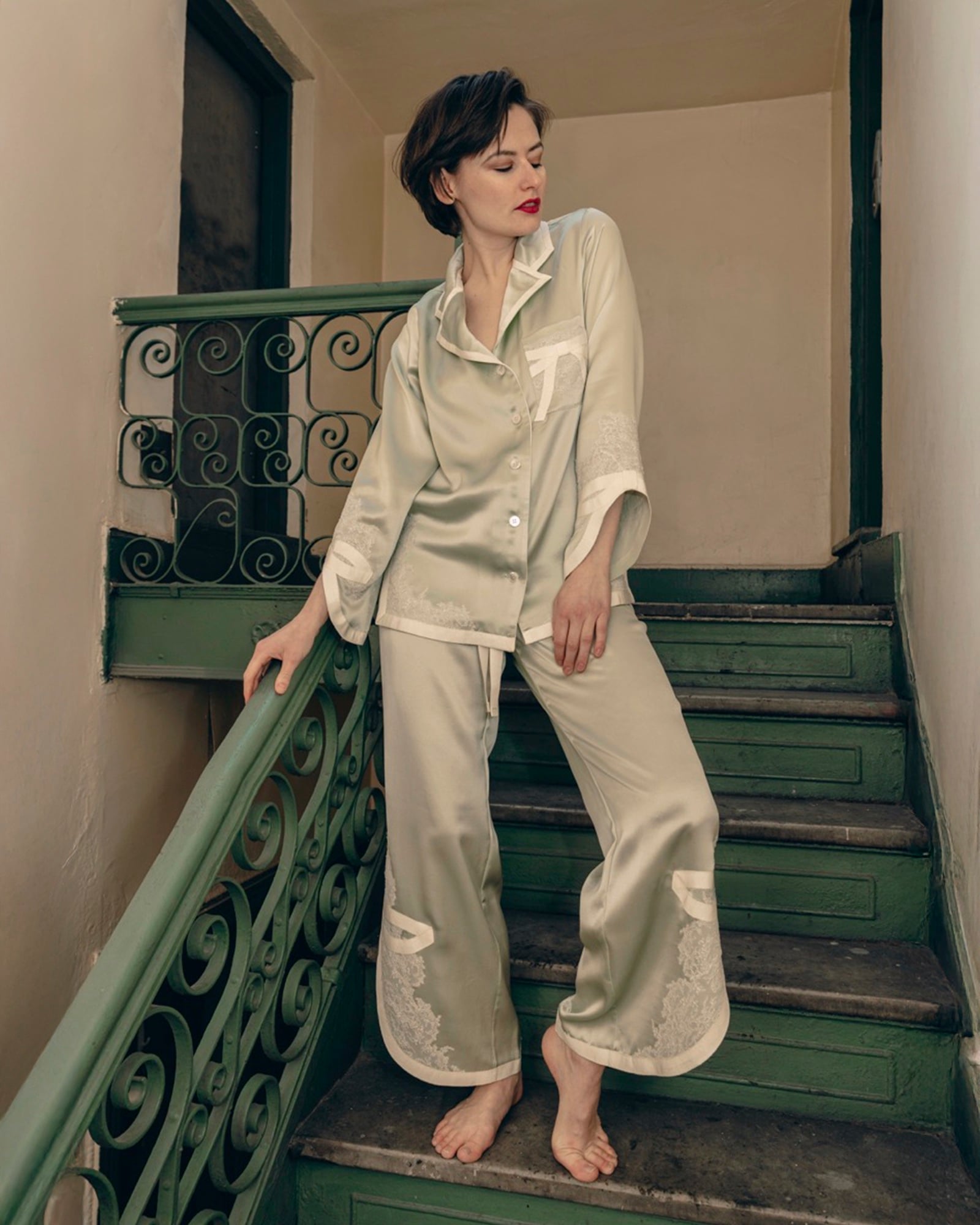 COUTURE — Hand-Sewn Silk & Lace Pyjamas view 5